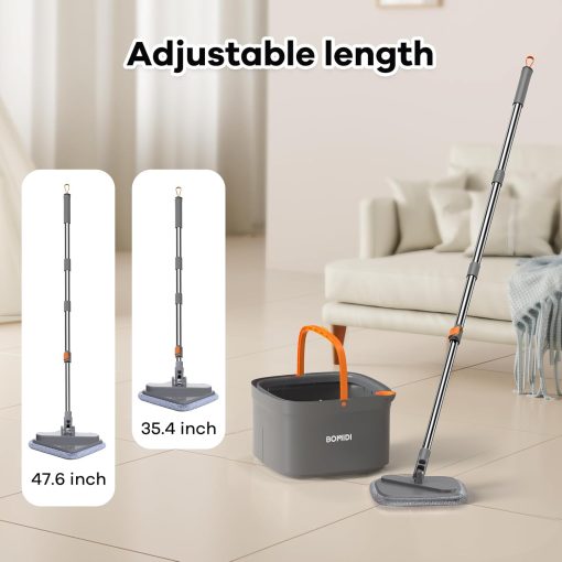 Spin Mop and Bucket System, Dual Compartment, 6 Microfiber Pads for Cleaning - Image 2