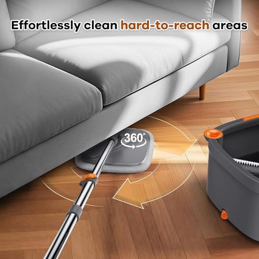 Spin Mop and Bucket System, Dual Compartment, 6 Microfiber Pads for Cleaning - Image 5